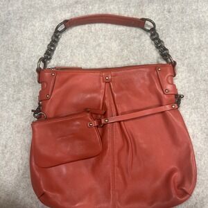 Gorgeous Donald J Pliner Orange Leather Shoulder Bag With Attached Coin Purse